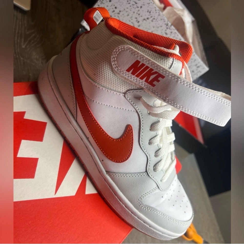 Nike White and Red High-Top Sneakers